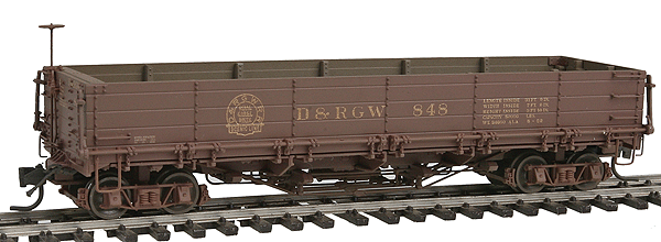 800-Series Drop Bottom Gondola, Weathered - Assembled -- Denver & Rio Grande Western #848 (Faded, Royal Gorge Route Logo)