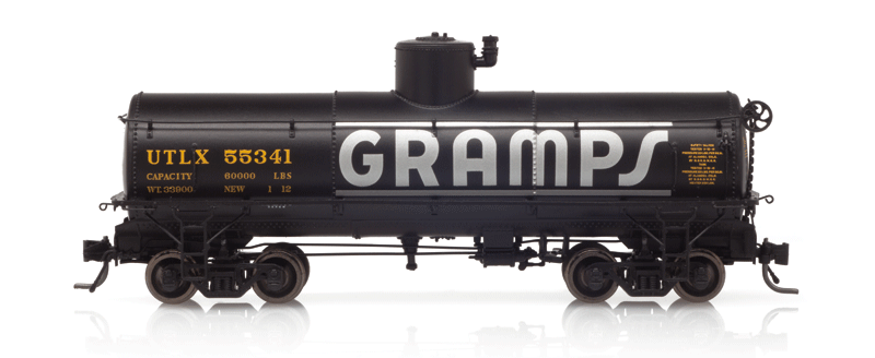 DRGW Frameless Tank Car - Ready to Run - Blackstone Models(TM) -- Union Tank Line UTLX #55341 (black, yellow Lettering, Gramps Logo)