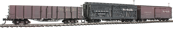 Blackstone Models Weathered Freight Car 3-Pack - Ready to Run -- 1 Each Stock, 3000 Boxcar, 1000 High-Side Gondola Denver & Rio Grande Wester