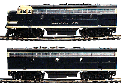 Diesel EMD F7 Phase I-Early A (Powered) & B (Dummy) -- Santa Fe (Cat Whisker Scheme) Single Headlight