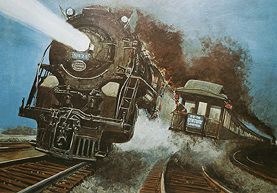 Railroad Art Print - Great Trains of America Collection -- NYC "Centuries Pass at Night" (19 x 13" Image - 22 x 16" Overall)