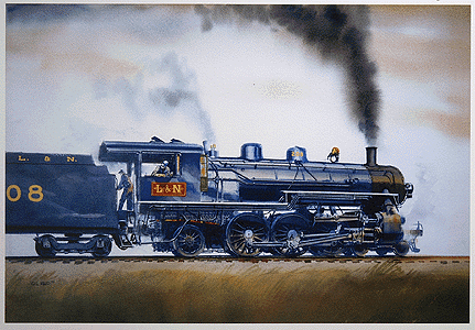 Railroad Art Print -- "The Old Reliable" (L&N 4-6-2 waiting for conductor's highball)