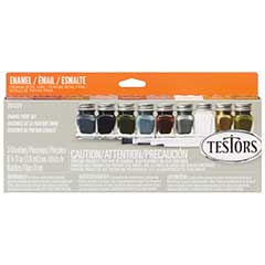 Military Enamel Paint Set -- 8 Colors, Thinner, 3 Brushes