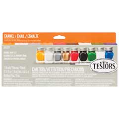 All-Purpose Enamel Paint Set for Craft and Hobby -- 8 Colors, Thinner, 1 Brush, Mixing Tray