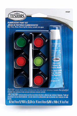 Acrylic Paint Pod Sets -- 6 Fluorescent Colors, 1 Paint Pod, 1 Paint Brush, Plastic Cement