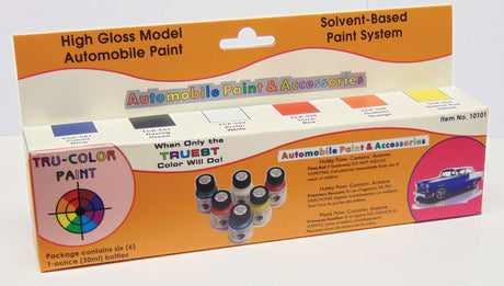 Automotive Paint Bottle Set pkg(6) - 1oz  29.6mL Bottles -- High-Gloss Standard Colors