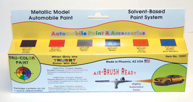 Automotive Paint Bottle Set pkg(6) - 1oz  29.6mL Bottles -- Glossy, Metallic Colors