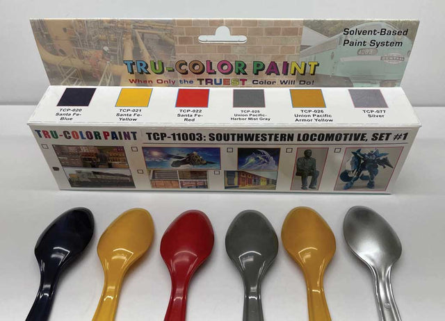 Southwestern Locomotive Paint Set -- Set #1 - ATSF Blue, Yellow, Red and UP Yellow, Gray, Silver