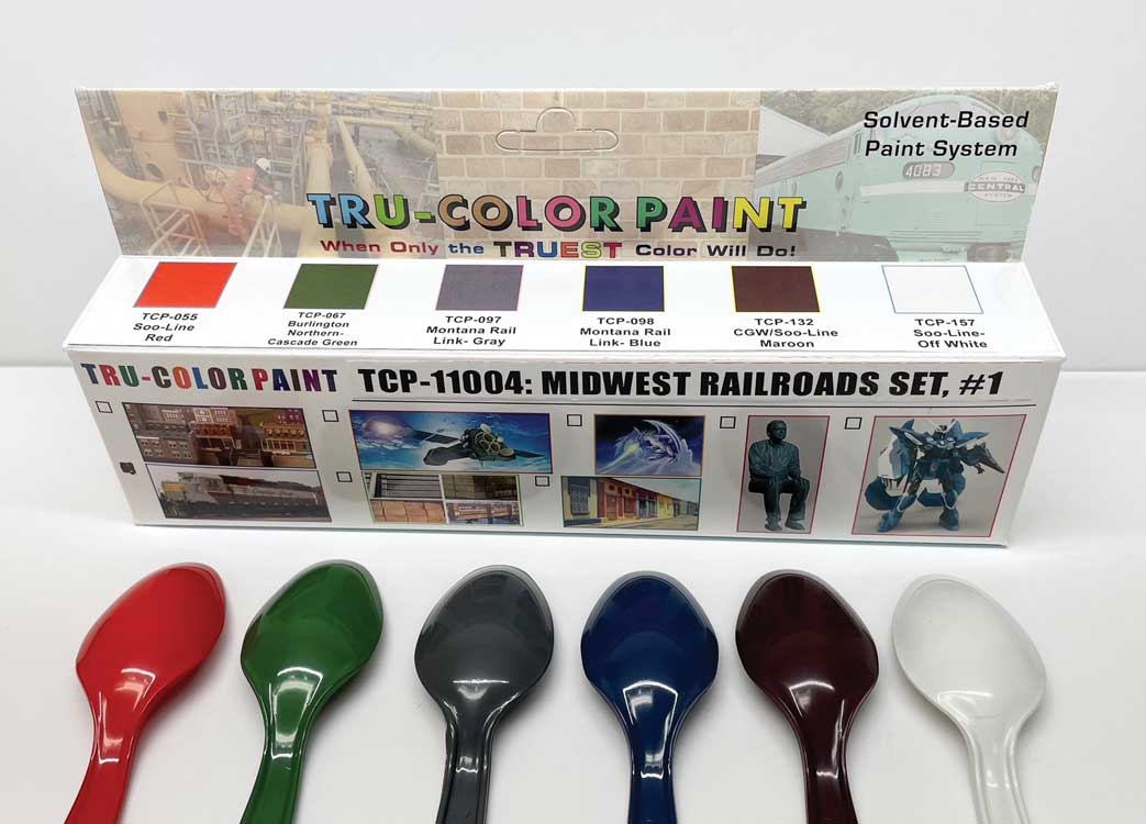 Midwest Railroads Paint Set -- Set #1 Includes SOO Red, SOO White, MRL Blue & Gray, BN Green, CGW/SOO Maroo
