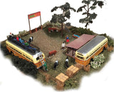 Bus Camp with 2 Repuprosed Transit Buses, Rooftop Railings, Funiture & Fence -- Kit - 4-1/2 x 4-1/4"  11.4 x 10.8cm-2