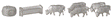 Stock Yard Assortment -- 5 Cows, 1 Water Trough, 1 Hay Bale
