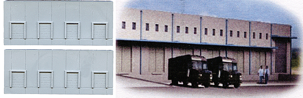 Low-Relief Concrete Warehouse - Resin Kit pkg(2) -- Background Wall with 4 Dock Doors - 3-1/2 x 3/4 x 1-1/2  8.9 x 1.9 x 3.8cm