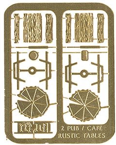 Cafe/Picnic Table w/Umbrellas & Signs - Shire Scenes -- Etched-Metal Kit