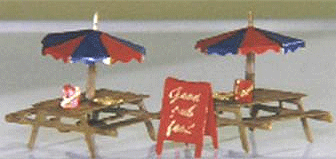 Shire Scenes Scenery Detail - Kit (Etched Metal) -- Cafe/Picnic Table, Umbrella, Sign & 2 Menus Set of 2