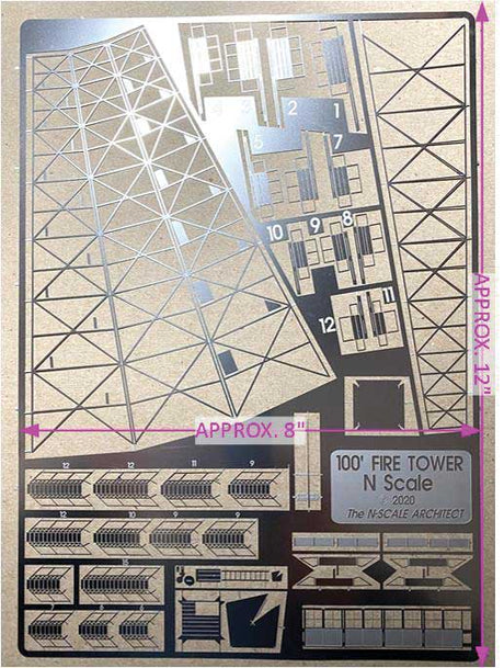 Fire Tower - Etched-Brass Kit -- 2 x 2 x 8"  5.1 x 5.1 x 20.3cm-5