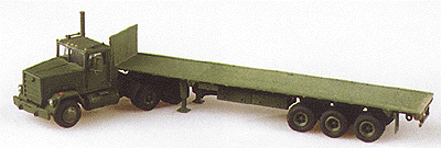 Military - US/NATO (Modern) - Heavy Trucks -- M915 Conventional 3-Axle Tractor with M872 3-Axle Flatbed Trailer (green)