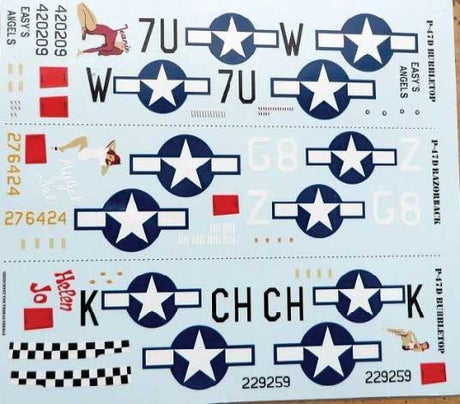 Military Decal Set -- For U.S. P47 Aircraft including Nose Art