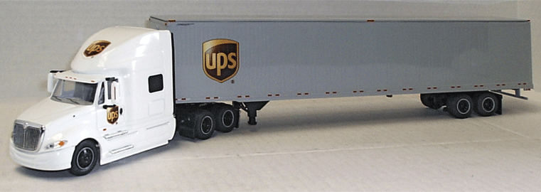 International Prostar Sleeper-Cab Tractor w/53' Dry Van Trailer - Assembled -- United Parcel Service (white Tractor, gray Trailer, brown & gold 2000s Logo)
