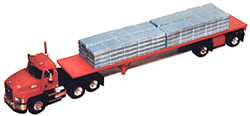 American Trucks - Tractor/Trailer - Mack 3-Axle Conventional (No Sleeper) -- w/48' Spread Axle Flatbed Trailer & Case Good Load Panella Trucking