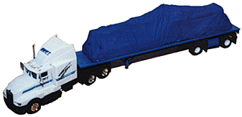 American Trucks - Tractor/Trailer - Kenworth T600 3-Axle Conventional -- w/Aerosleeper; 48' Spread Axle Flatbed w/Tarped Machinery Load Swift Transport