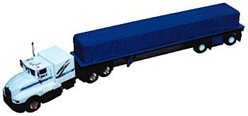American Trucks - Tractor/Trailer - Kenworth T600 3-Axle Conventional -- w/Flat Top Sleeper; 48' Flatbed Trailer & Tall Tarped Load Swift Transport