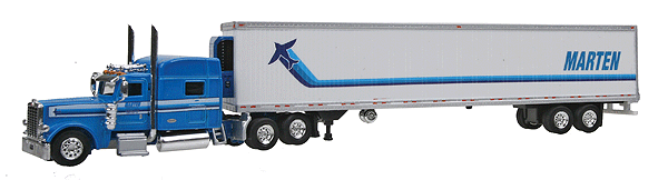 American Tractor/Trailer Peterbilt 389 with 70" Sleeper with 53' Van -- Marten Transport LTD (Attractive Blue w/Marten Graphics)