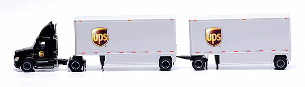 Freightliner Cascadia w/28' Drop Deck Double Trailers - Assembled -- United Parcel Service (brown Tractor, gray Trailer, Shield Logo)