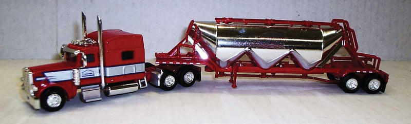 Peterbilt 389 Sleeper Cab Tractor w/Pneumatic Bulk Trailer - Assembled -- Cerri Family Feed (silver, red, chrome)