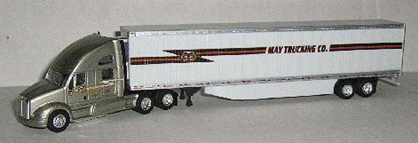 Kenworth T700 w/53' Reefer Van - Assembled -- May Trucking (silver Tractor, white Trailer w/Skirt)