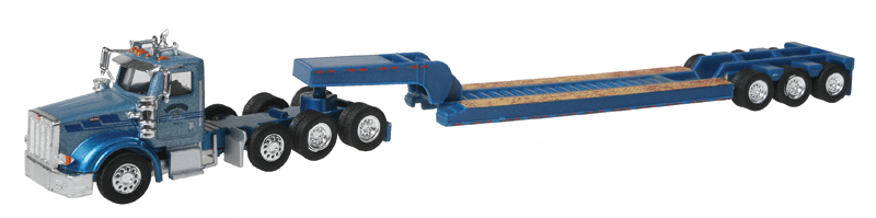 Peterbilt 367 Day Cab w/3-Axle Cheater Lowboy Trailer - Assembled -- Nepote Ranche (blue)