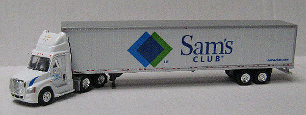 Freightliner Cascadia Day Cab w/53' Dry Van Trailer - Assembled -- Walmart/Sam's Club (white Tractor, white, green, blue Trailer)