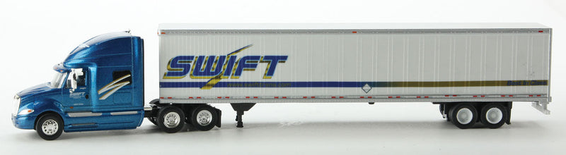 International Prostar Sleeper Tractor w/53' Dry Van Trailer - Assembled -- Swift Transportation (Blue Cab, Logo on Front Side)