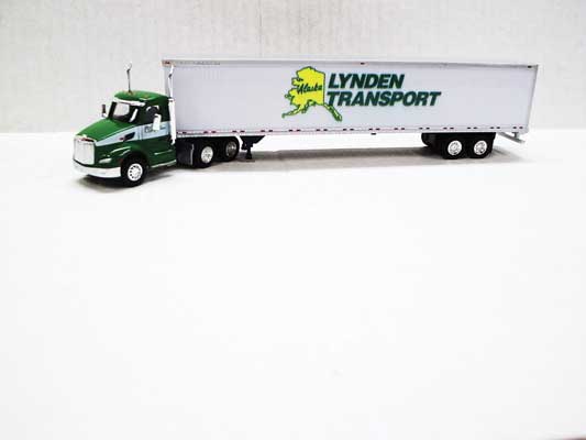 Kenworth T680 Day Cab Tractor with 53' Dry Van Trailer - Assembled -- Lynden Transport (white, green, yellow)
