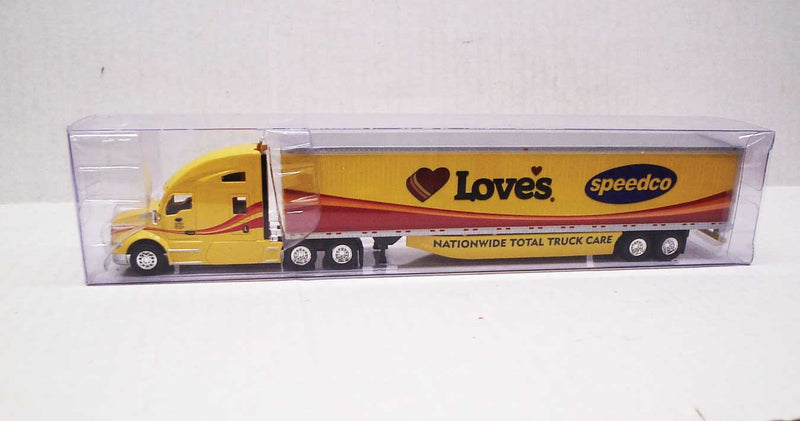 Kenworth T680 Sleeper Cab Tractor with 53' Dry Van Trailer - Assembled -- Love's Speedco (yellow, red, orange, black; "Nationwide Total Truck Care")