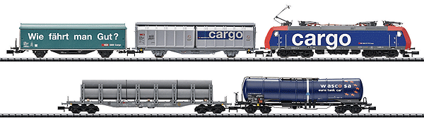 Minitrix Era V SBB Cargo Electric Freight Starter Set w/Track & Control - DCC -- Swiss Federal Railway - Re 482, 4 Freight Cars, Track with Siding