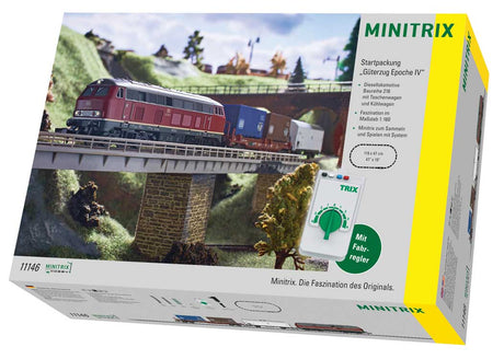 Diesel Freight Starter Set - Standard DC - Minitrix - My Hobby -- German Federal Railroad DB Class 216, 2 Cars, Track Oval, Digital Controller-1