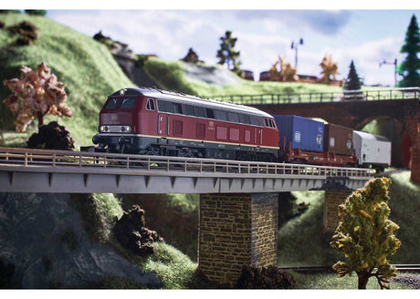 Diesel Freight Starter Set - Standard DC - Minitrix - My Hobby -- German Federal Railroad DB Class 216, 2 Cars, Track Oval, Digital Controller-3