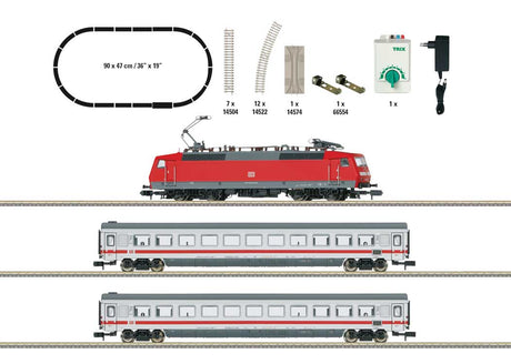 Intercity Passenger Train Starter Set - Standard DC - Minitrix -- German Federal Railway - Class 120, 2 Cars, Track Oval, Power Pack-2
