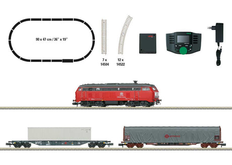 Freight Train Digital Starter Set - Sound and DCC -- Railsystems RP Class 218 Diesel, 2 Cars, Track Oval, Command Station-1