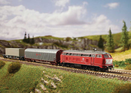 Freight Train Digital Starter Set - Sound and DCC -- Railsystems RP Class 218 Diesel, 2 Cars, Track Oval, Command Station-2