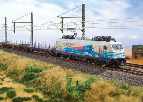 Freight Train Starter Set - Sound and DCC -- Railpool/Lineas Electric, 2 Stake Cars, Track Oval, Mobile Station-1