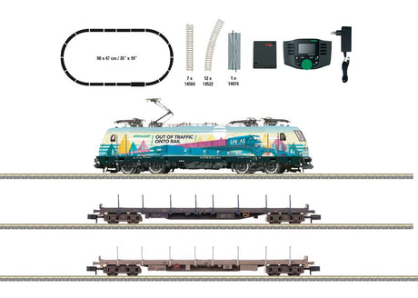 Freight Train Starter Set - Sound and DCC -- Railpool/Lineas Electric, 2 Stake Cars, Track Oval, Mobile Station-2