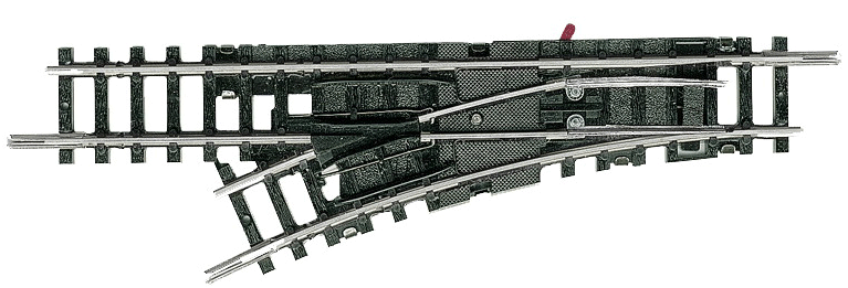 Minitrix Code 80 Manual Turnout -- Left Hand w/R1 24 Degree Diverging Route & R1 6 Degree Add-On Section