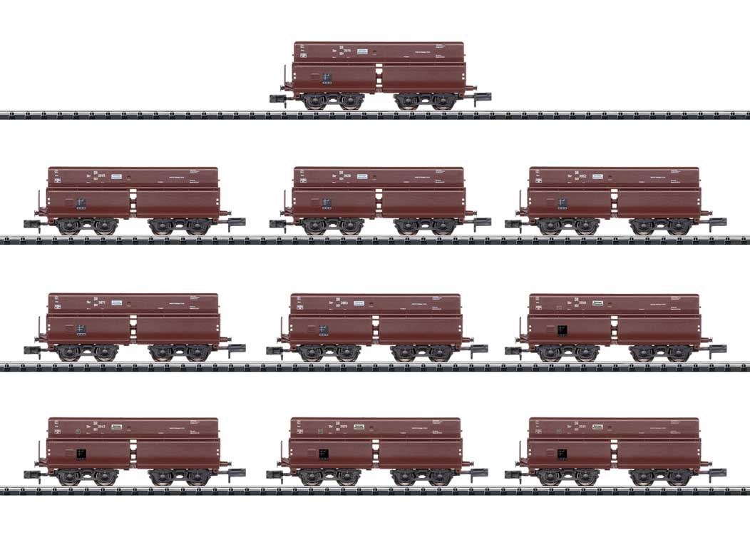 Type Erz IId Hopper with Ore Load 10-Pack - Ready to Run - Minitrix -- German Federal Railroad DB (Era II, Boxcar Red)-1