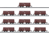 Type Erz IId Hopper with Ore Load 10-Pack - Ready to Run - Minitrix -- German Federal Railroad DB (Era II, Boxcar Red)-1