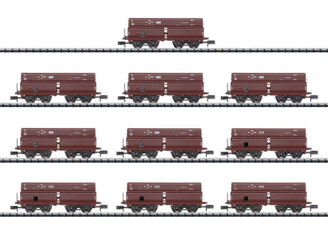 Type Erz IId Hopper with Ore Load 10-Pack - Ready to Run - Minitrix -- German Federal Railroad DB (Era II, Boxcar Red)-1