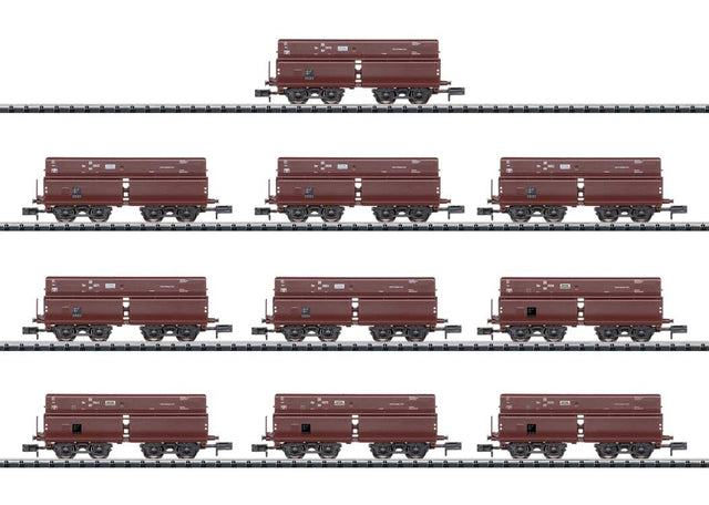 Type Erz IId Hopper with Ore Load 10-Pack - Ready to Run - Minitrix -- German Federal Railroad DB (Era II, Boxcar Red)-1