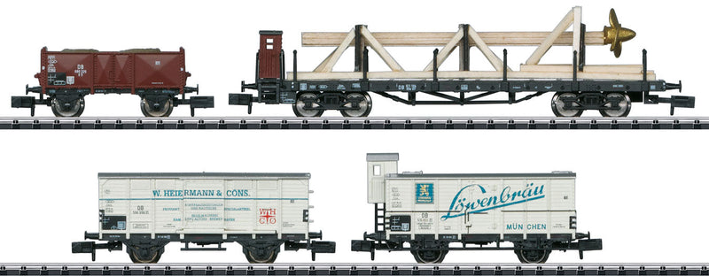 Ships Equipment 4-Car Freight Set w/Loads & Vehicles - Ready to Run - Minitrix -- German Federal Railway (Era III)