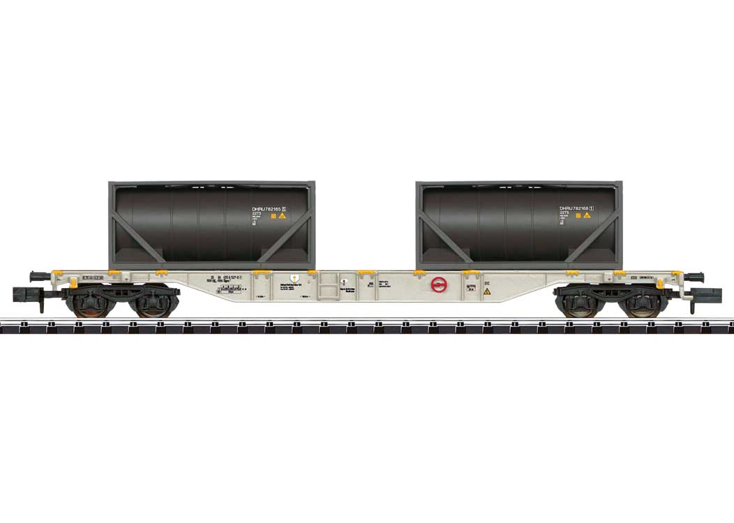 Type Sgns Container Flatcar w/20' Tank Container Load - Ready-to-Run - Minitri -- Railion Nederland (Era VI, gray w/Den Hartogh Containers, black)