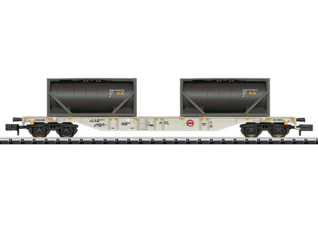 Type Sgns Container Flatcar w/20' Tank Container Load - Ready-to-Run - Minitri -- Railion Nederland (Era VI, gray w/Den Hartogh Containers, black)